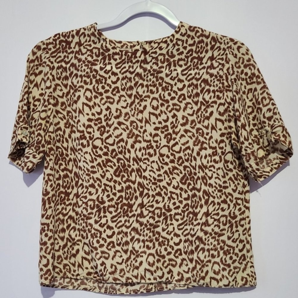 The Work vintage leopard print 100% silk short sleeve blouse